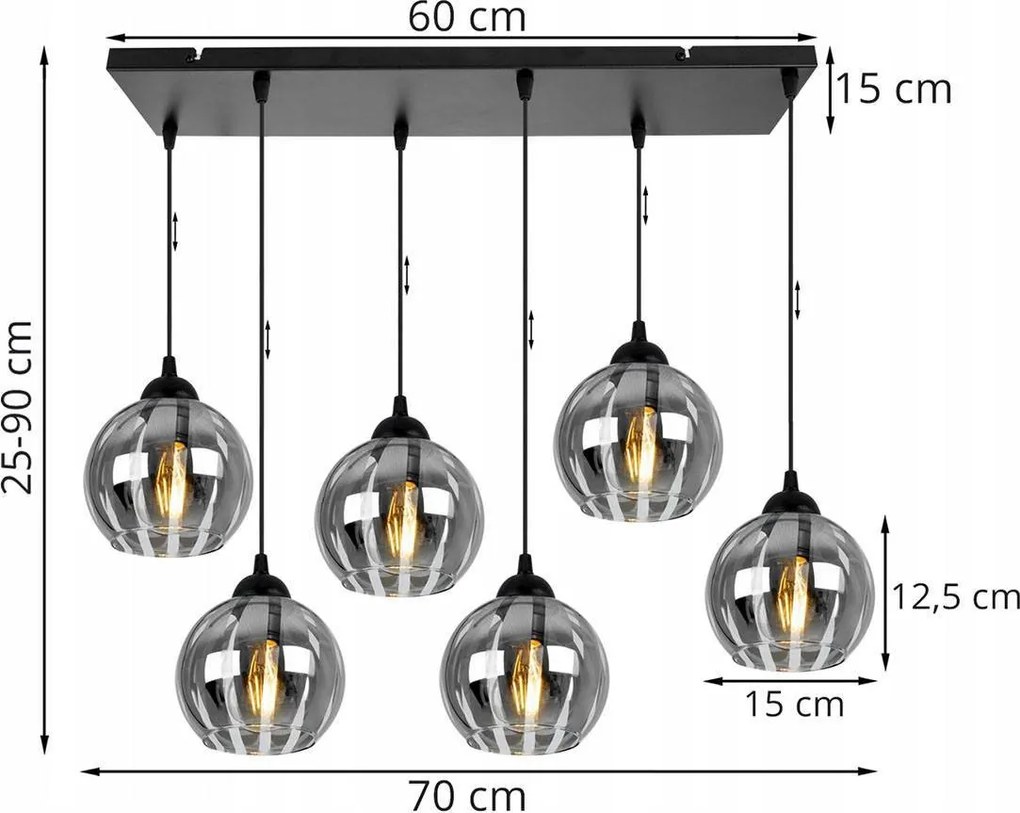 Závesné svietidlo Eliza, 6x sklenené tienidlo so vzorom