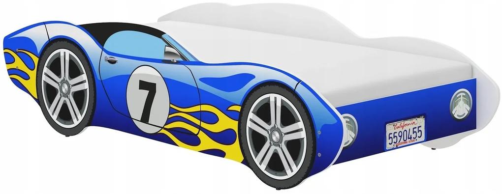 Jedinečná chlapčenská detská posteľ modré pretekárske auto 140 x 70 cm