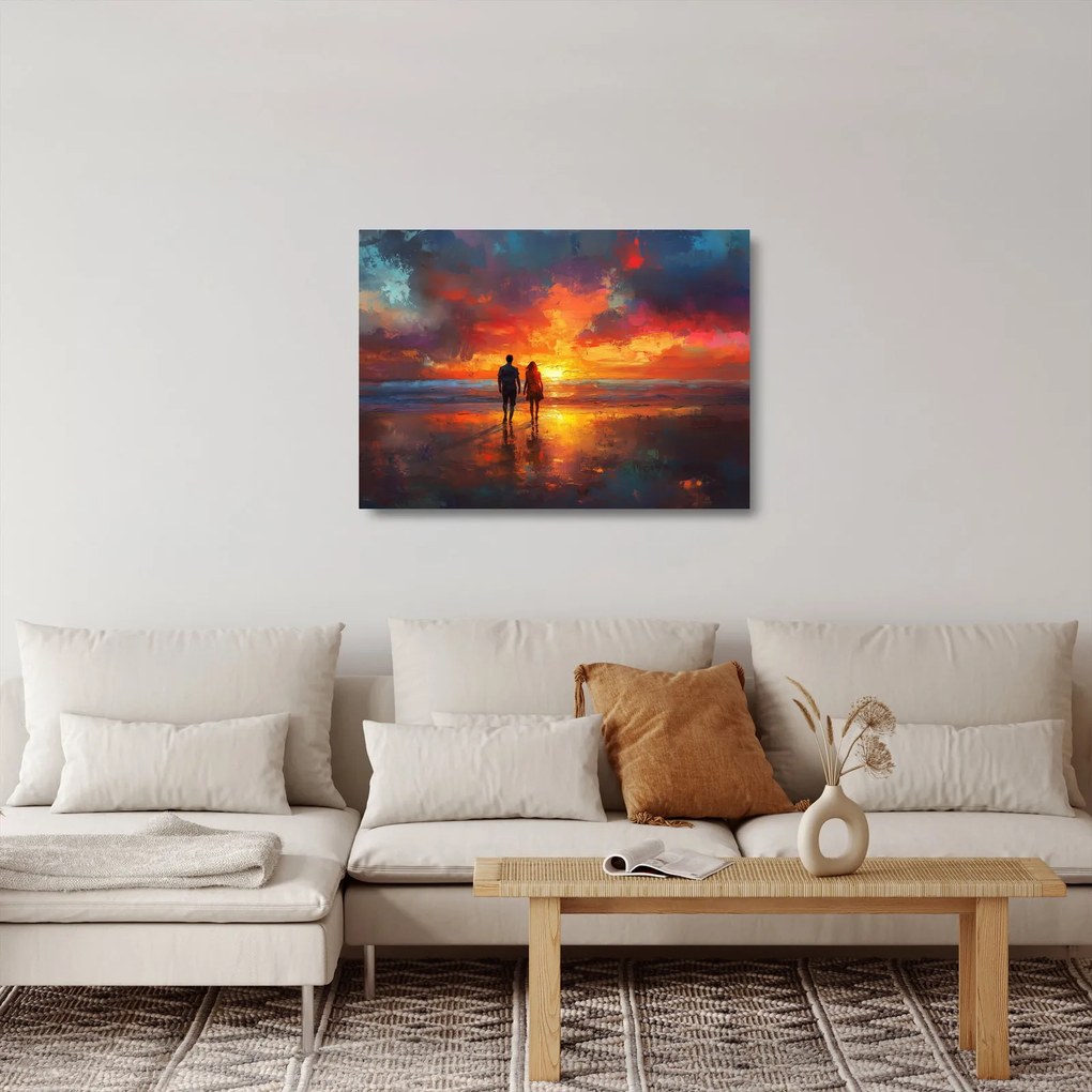 Sklenený obraz - Prechádzka na pláži (70x50 cm)