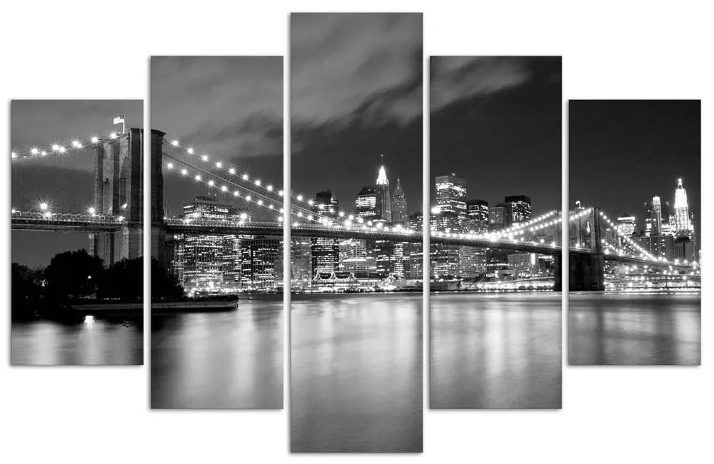 Gario Obraz na plátne Brooklynský most v noci čiernobiely - 5 dielny Rozmery: 100 x 70 cm