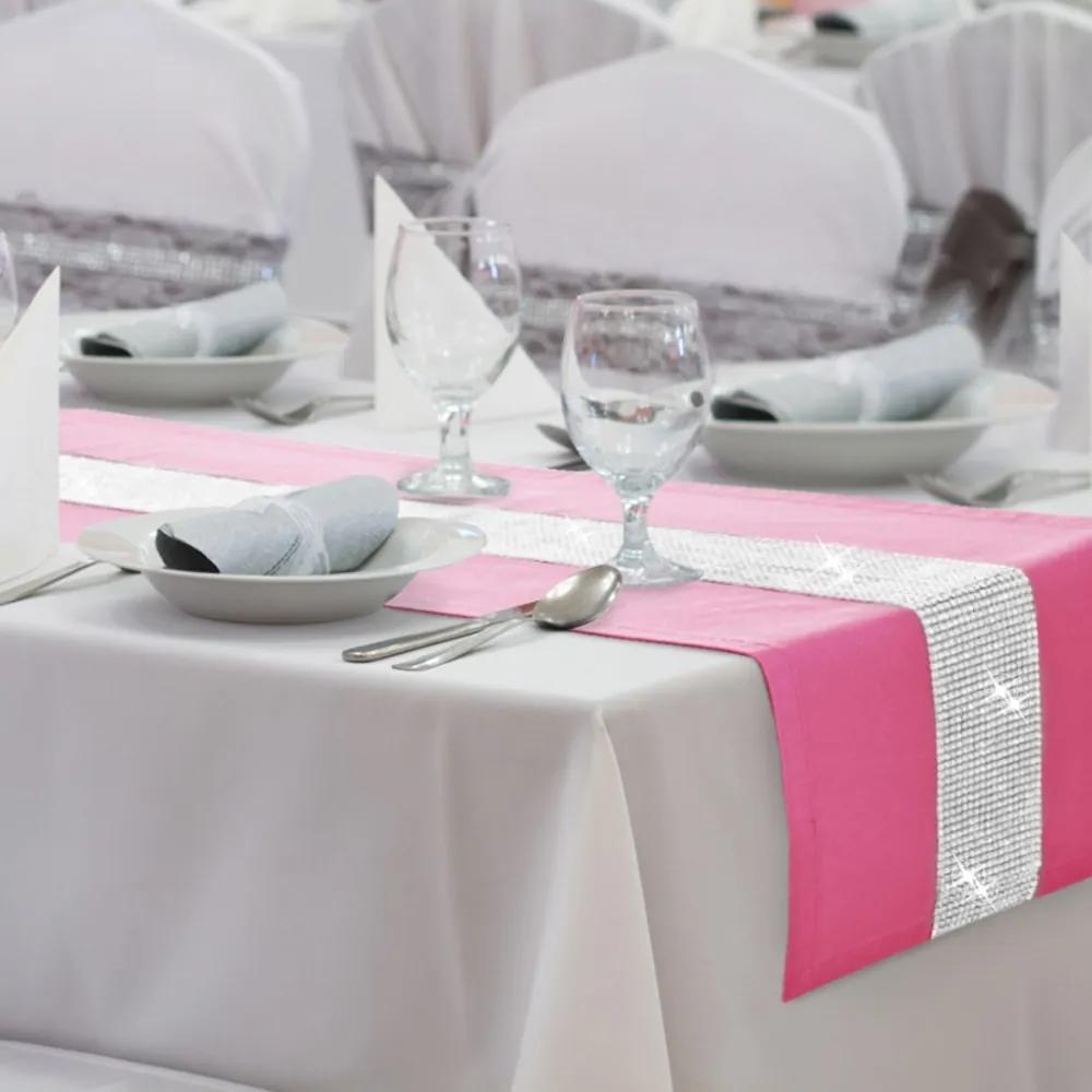 Behúň na stôl Glamour so zirkónmi ružový 40x110 cm - PostelnePrehozy.sk