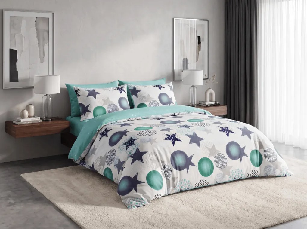 Flanelové obliečky z mikrovlákna MINT STARS farebné Rozmer obliečky: 2 ks 70 x 90 cm | 200 x 220 cm