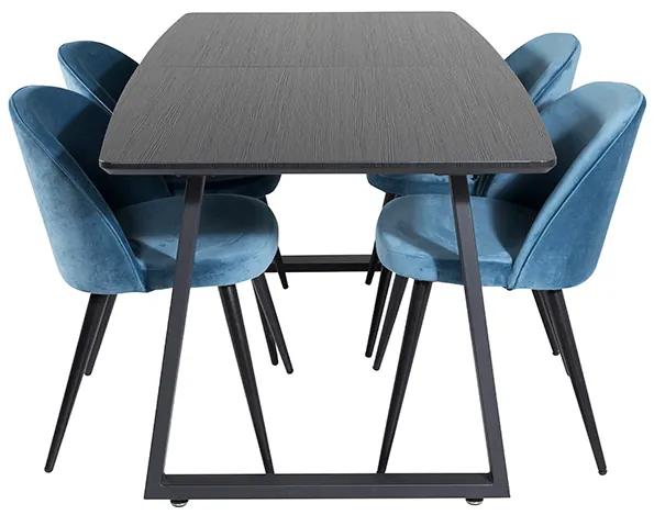Inca Velvet stolová súprava čierna/modrá