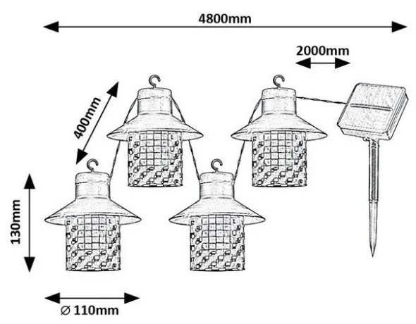 RABALUX 77003 Ximpu solárne svietidlo dekoratívne - reťaz s lampášmi LED 4800mm 0,1W/5lm 2700K IP44 čierna, biela, súmrakový senzor