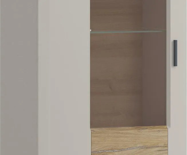 Vysoká vitrína Romy, šedá/dub