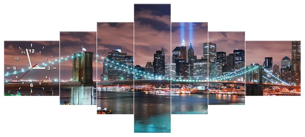 Gario Obraz s hodinami Panoráma Manhattanu - 7 dielny Rozmery: 210 x 100 cm
