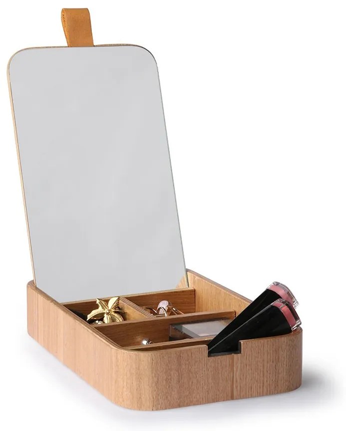 Stolové kozmetické zrkadlo s boxom z vŕbového dreva Willow - 23*13*3,5cm