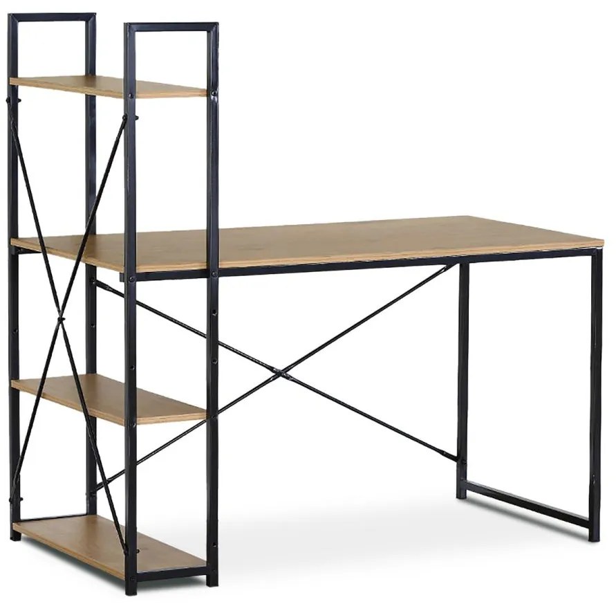 Stůl psací s regálem, MDF, dekor dub, černý kov