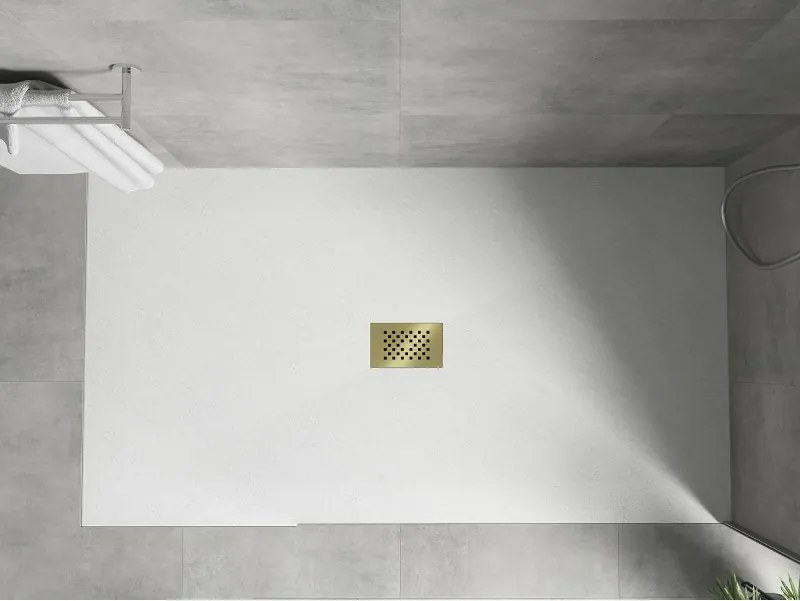 Mexen Hugo, obdĺžniková sprchová vanička SMC 150 x 100 cm, biela, zlatá krytka, 42101015-G