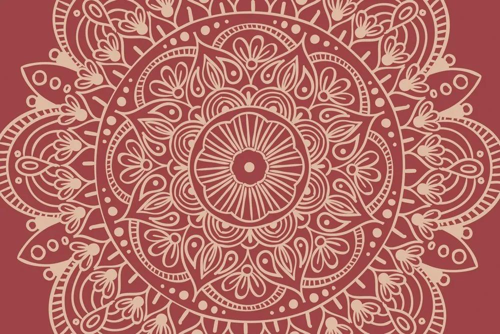Samolepiaca tapeta biela Mandala doplnená bordovou farbou