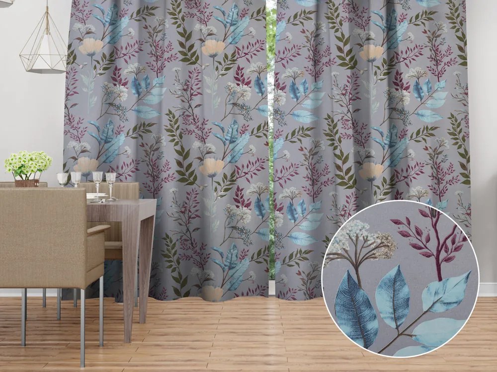 Biante Bavlnený záves Sandra SA-621 Jesenné vetvičky na modrosivom 150x250 cm