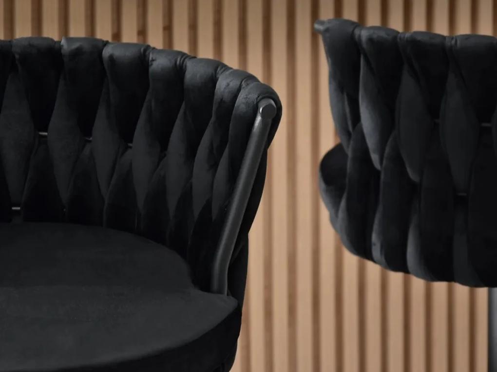 Dizajnová barová otočná stolička EMILY čierna s čiernou nohou