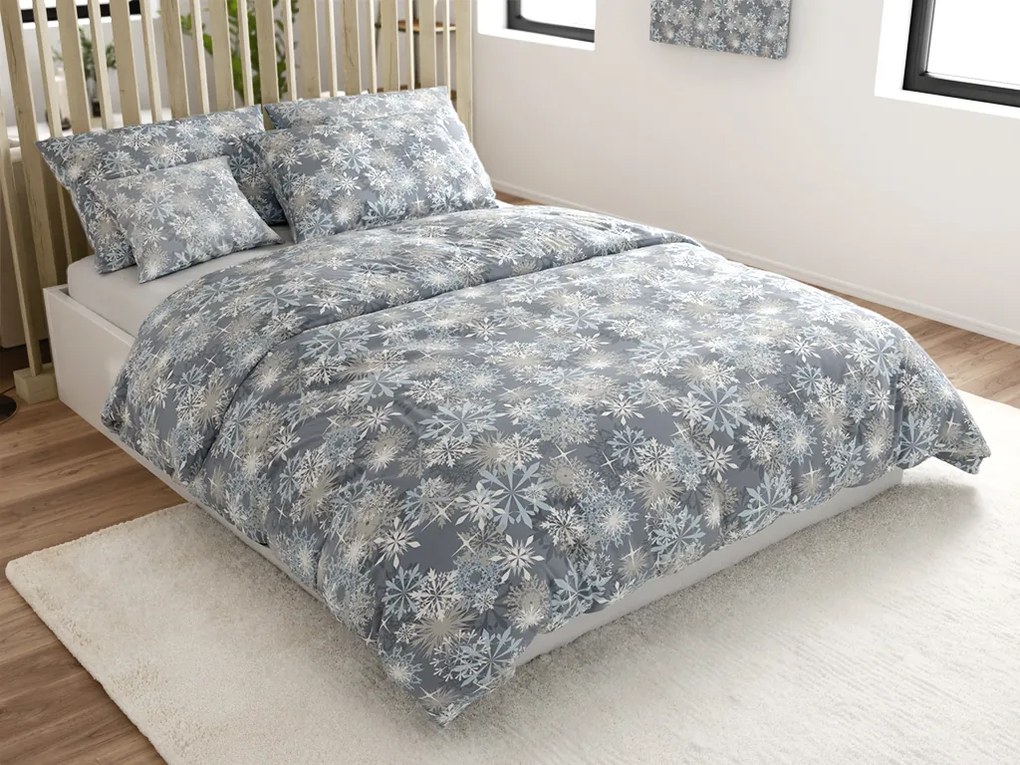 Flanelové obliečky z mikrovlákna SNOWFLAKE modro-sivé Rozmer obliečky: 70 x 90 cm | 140 x 220 cm