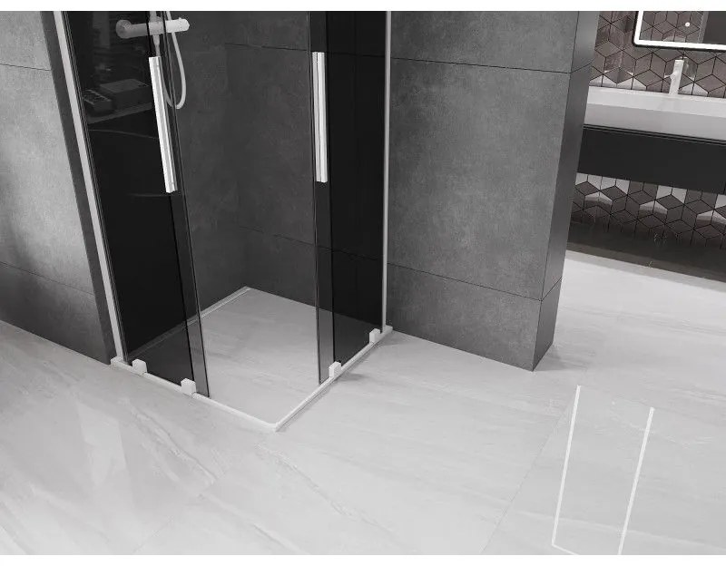 Mexen Velar L Duo, sprchový kút s posuvnými dverami 90 x 90 cm, 8mm šedé sklo, biela matná, 871-090-090-02-43-20