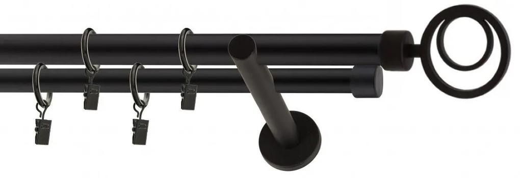 Dekorstudio Garniža dvojradová ORBIO čierna-matná 19mm Dĺžka: 140cm, Typ príslušenstva: Krúžky tiché so štipcami