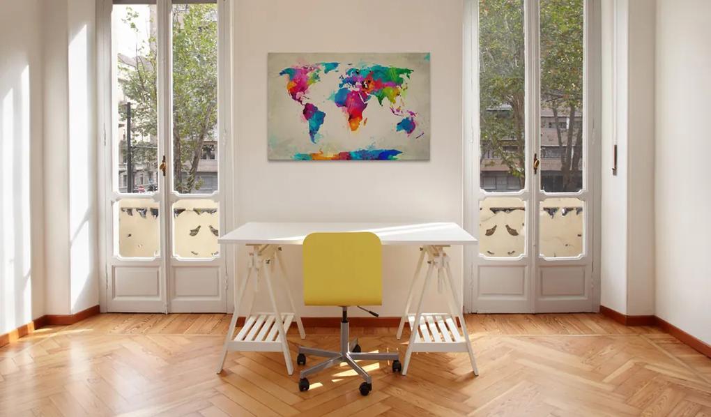 Artgeist Obraz - Map of the world - an explosion of colors Veľkosť: 30x20, Verzia: Premium Print