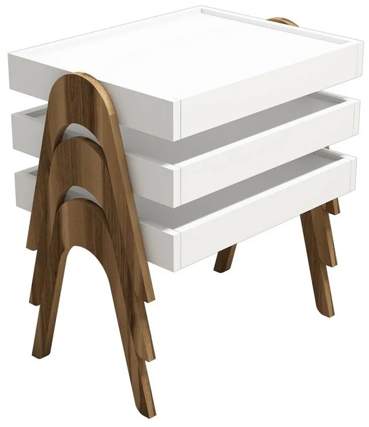 Fyrby prírodného drevy; biely Odkladací stolík Roma 54 × 40 × 64 cm HANAH HOME