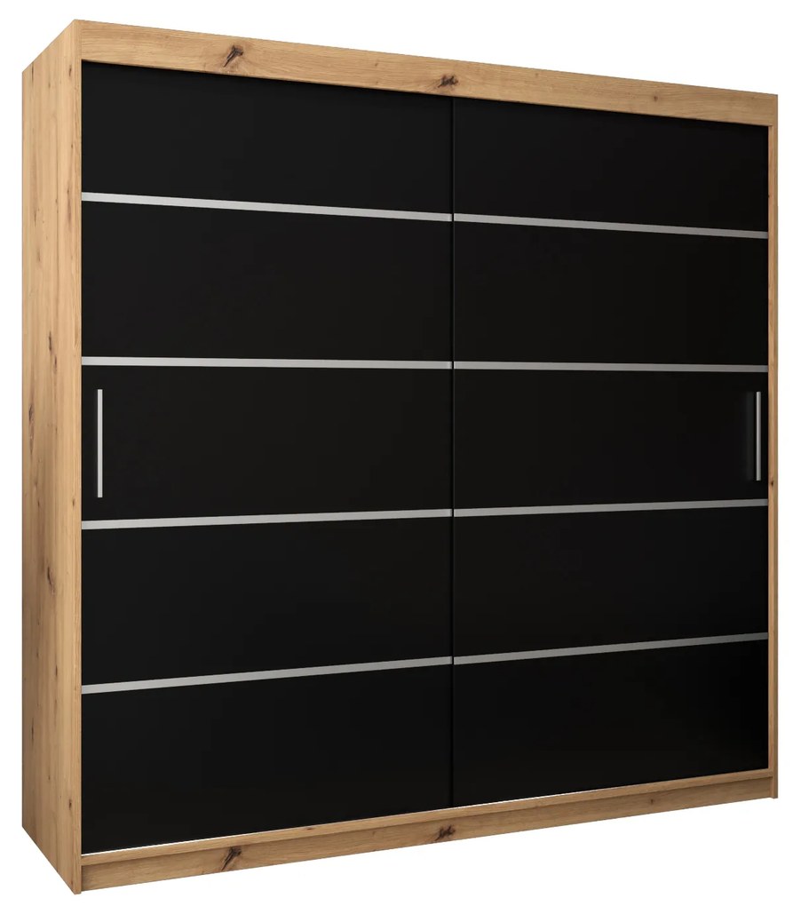 Šatníková skriňa 250 cm Verika 1 250 (dub artisan + čierna). Akcia -26%. Vlastná spoľahlivá doprava až k Vám domov. 1063741
