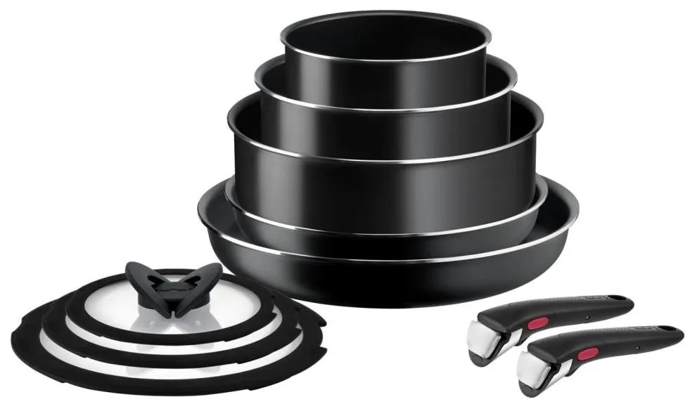 Tefal - Sada riadu 10 ks INGENIO EASY COOK & CLEAN BLACK