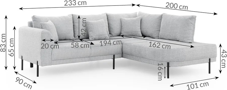 Svetlosivá ženilková rohová pohovka (pravý roh/do L) Mauris – Ropez