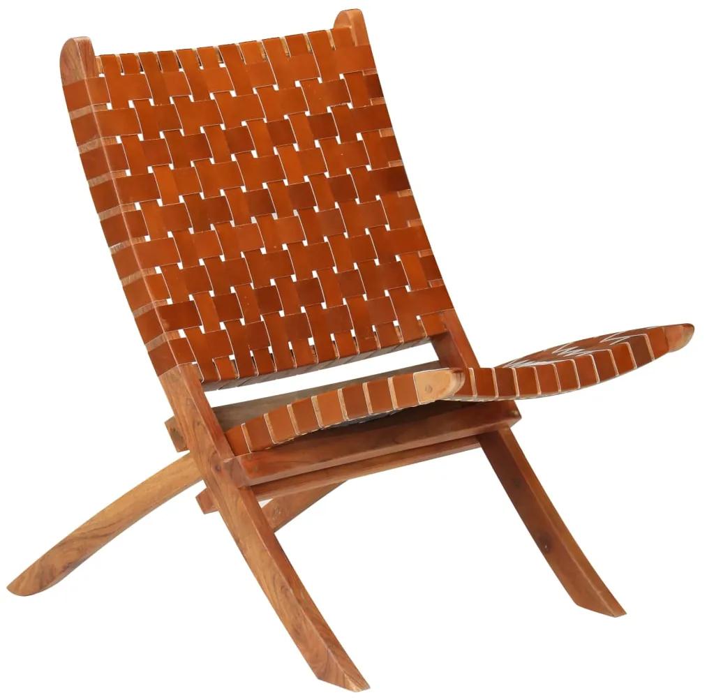 vidaXL Relaxačná stolička pravá koža 59x72x79 cm pletené prúžky hnedá