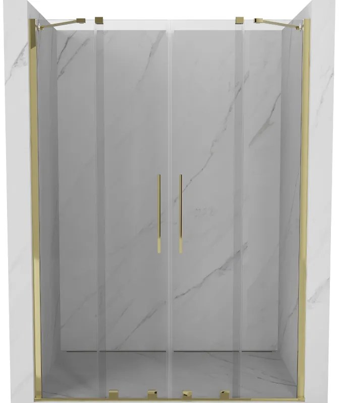 Mexen Velar Duo, posuvné dvere do otvoru 150x200 cm, 8mm číre sklo, zlatá lesklá, 871-150-000-02-50