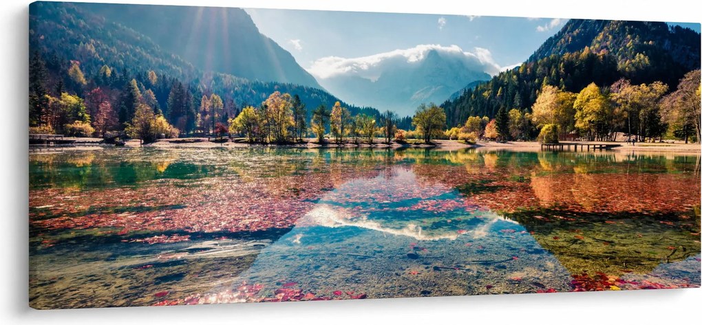 Obraz - Jazero Jasna, Gozd Martuljek, Julské Alpy, Slovinsko (120x50 cm)