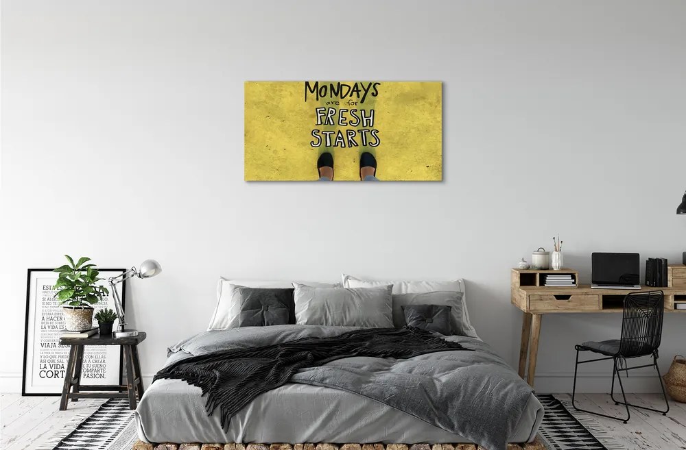 Obraz canvas Nohy žltom pozadí nápis 140x70 cm