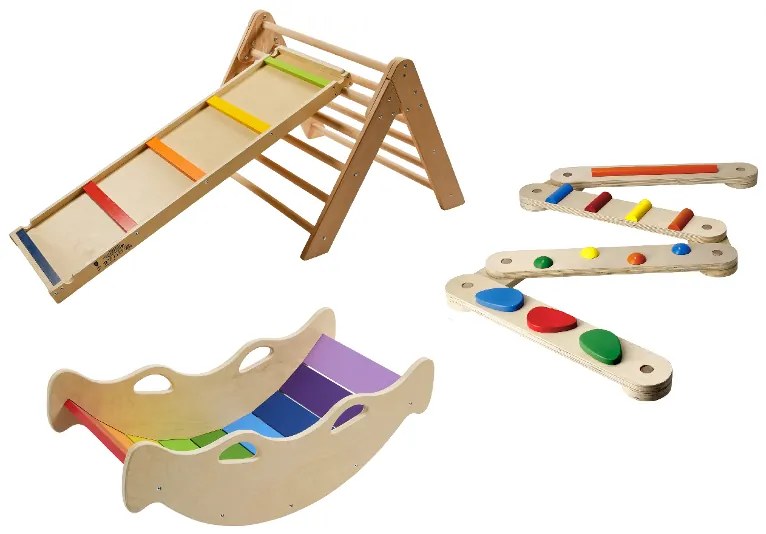 lupilu®  Rebrík a šmýkačka 2 v 1 Premium + Trojuholníková preliezka Premium + Balančné rameno Premium + Balančná hojdačka Premium  (800011515)