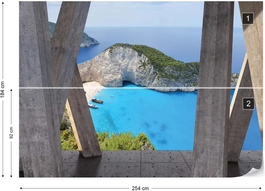 GLIX Fototapeta - Greece Island 3D Modern View Concrete Vliesová tapeta  - 254x184 cm