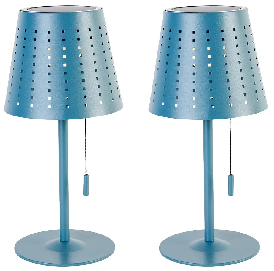 Sada 2 stolových lamp modrých vrátane LED 3-stupňový stmievač nabíjateľné a solárne - Ferre