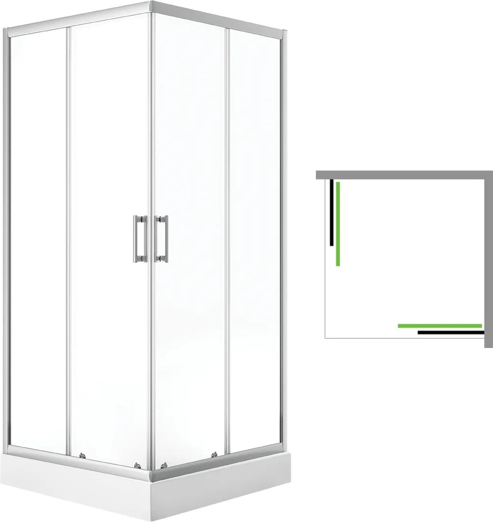 Laveo Štvorcový sprchovací kút Desna 80x80 cm - JKDD086K, chróm + vanička