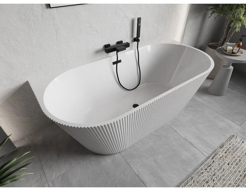 Mexen Oris, voľne stojaca ryhovaná vaňa 170 x 80 cm, biela lesklá, čierny matný prepad, 52871708000-70