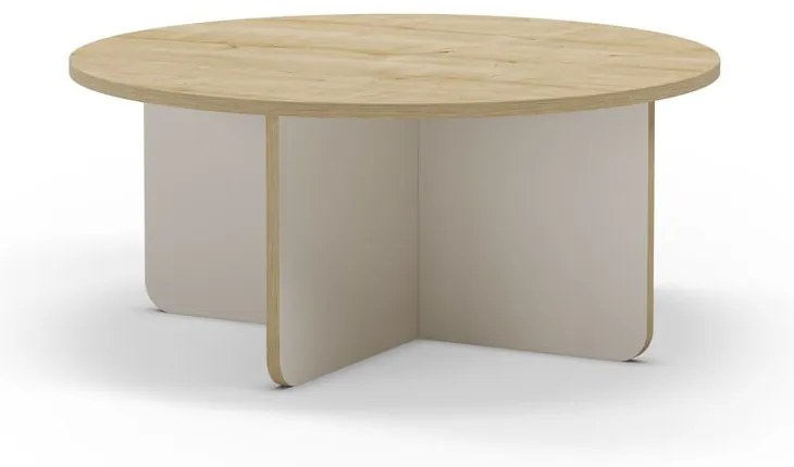 Krémovobiely/v prírodnej farbe okrúhly konferenčný stolík s doskou v dubovom dekore ø 80 cm Hillary – Marckeric