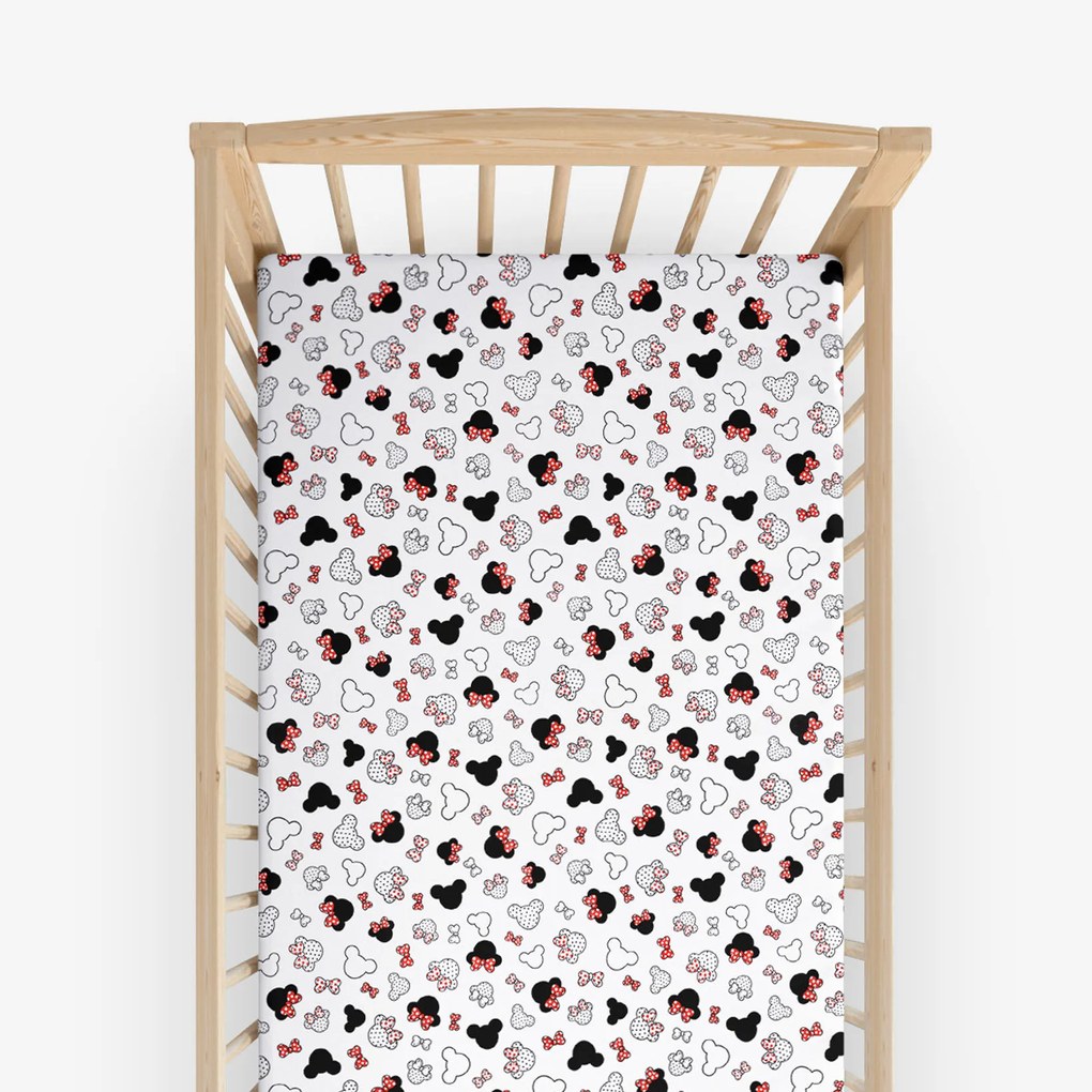 Goldea bavlnená napínacia plachta do detské postieľky - myšky miky s mašličkami 60 x 120 cm