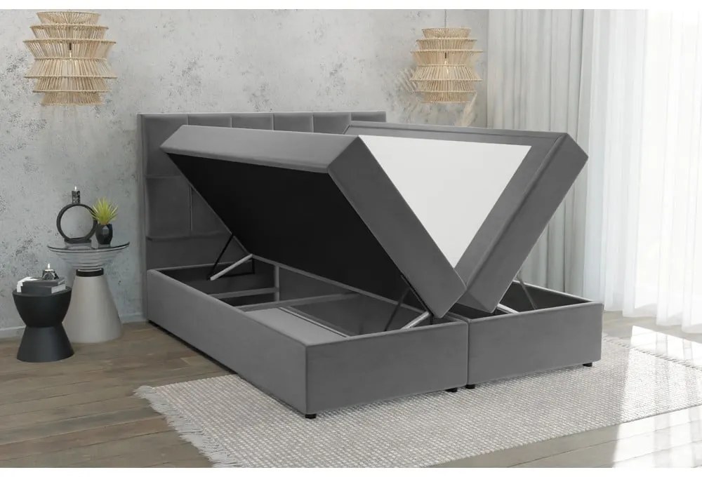 Sivá boxspring posteľ s úložným priestorom 140x200 cm Flip – Ropez