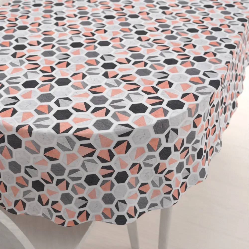 Biante Dekoračný oválny obrus Leona LN-031 Lososovo-sivé hexagóny 100x140 cm