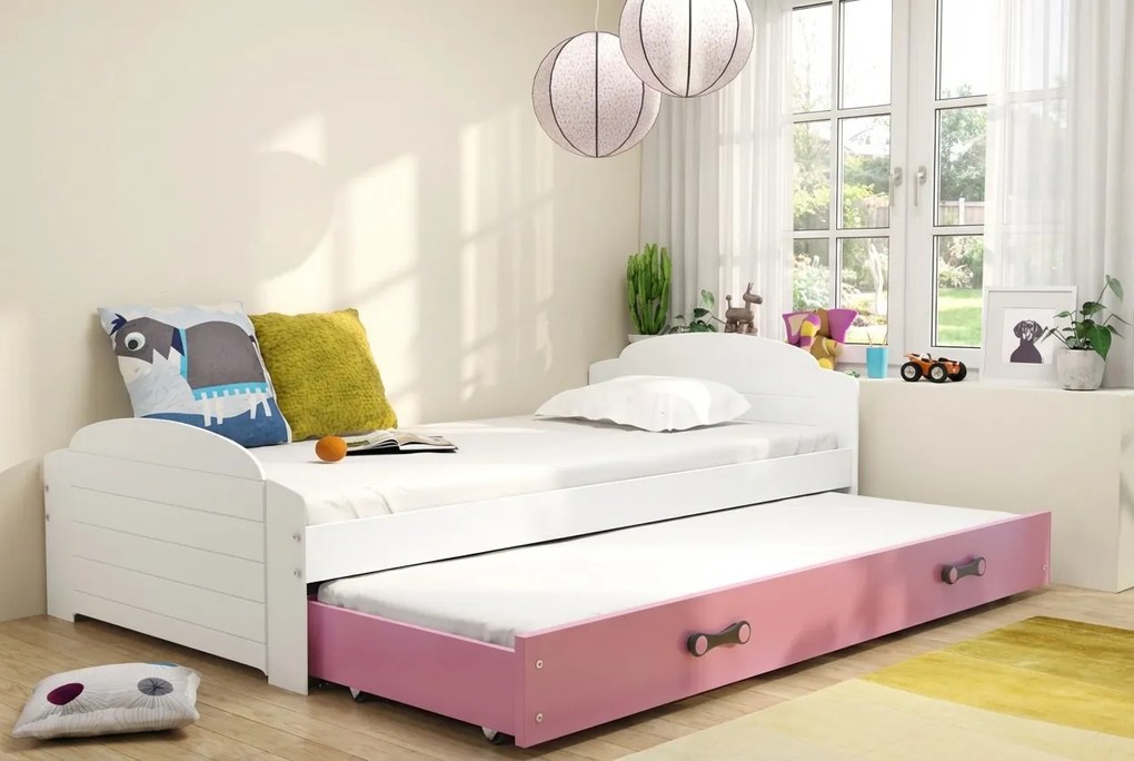Posteľ s prístelkou LILI 200x90 Biela - Ružová