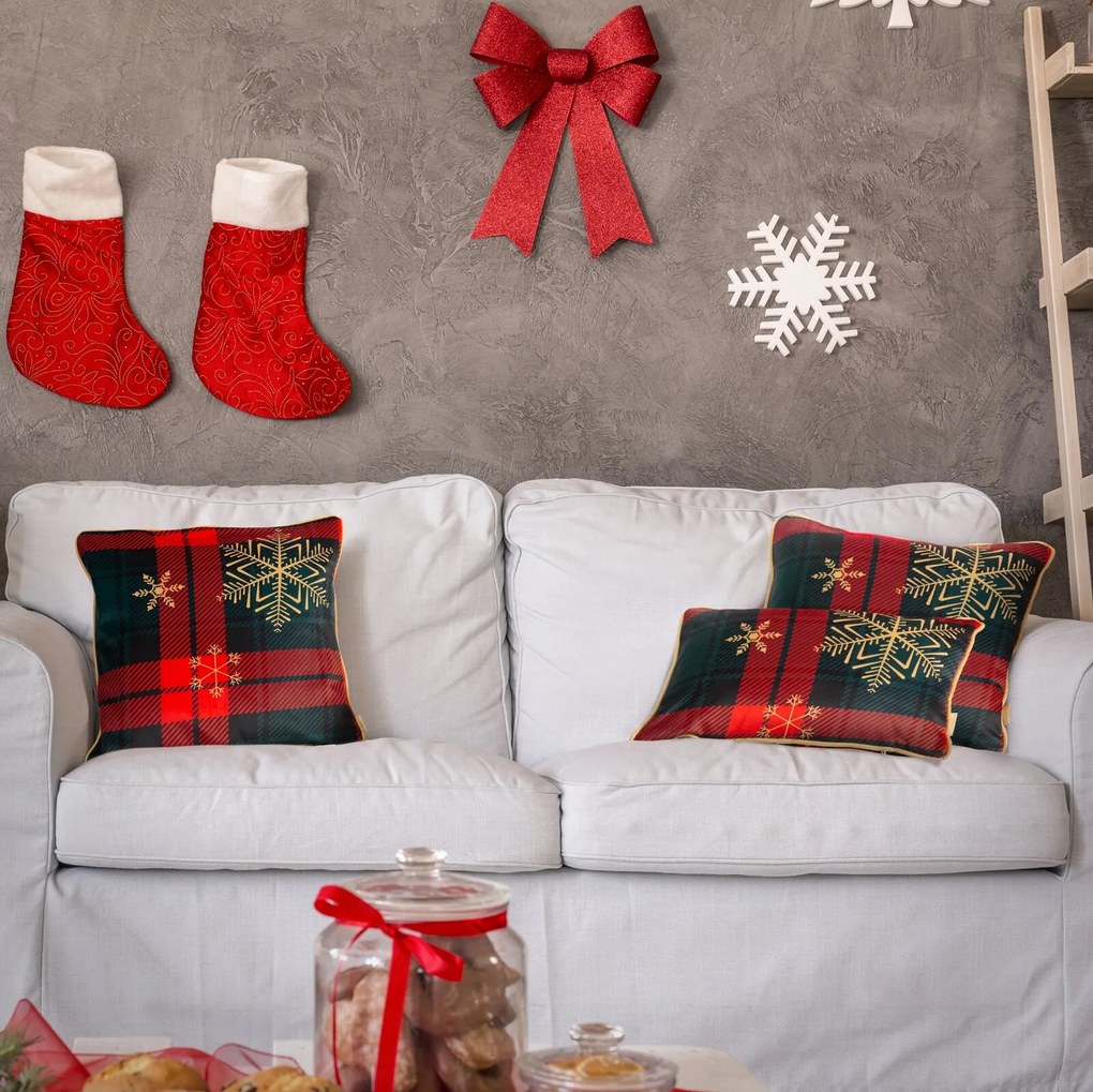 VIANOČNÁ DEKORAČNÁ OBLIEČKA NA VANKÚŠ STAR 1KS 45X45 CM VZOROVANÁ