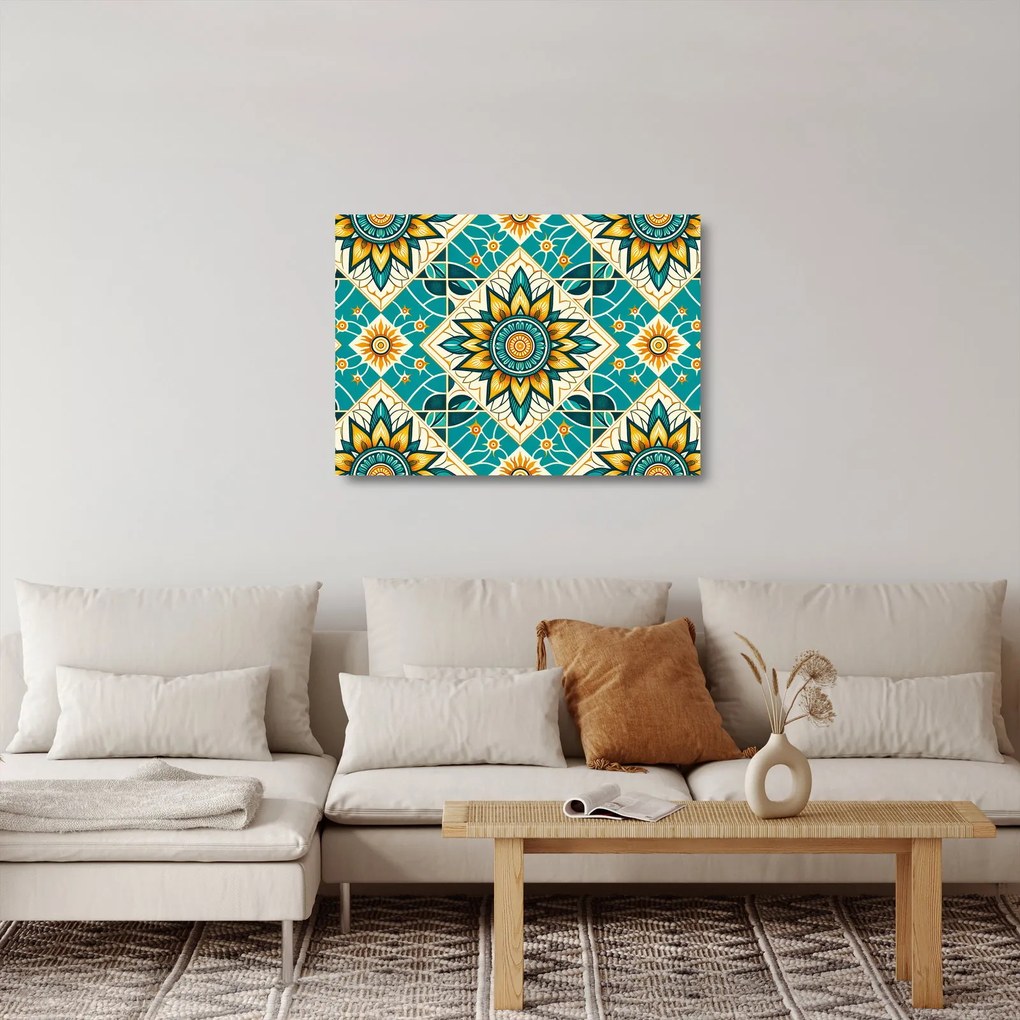 Sklenený obraz - Tyrkysový vzor (70x50 cm)