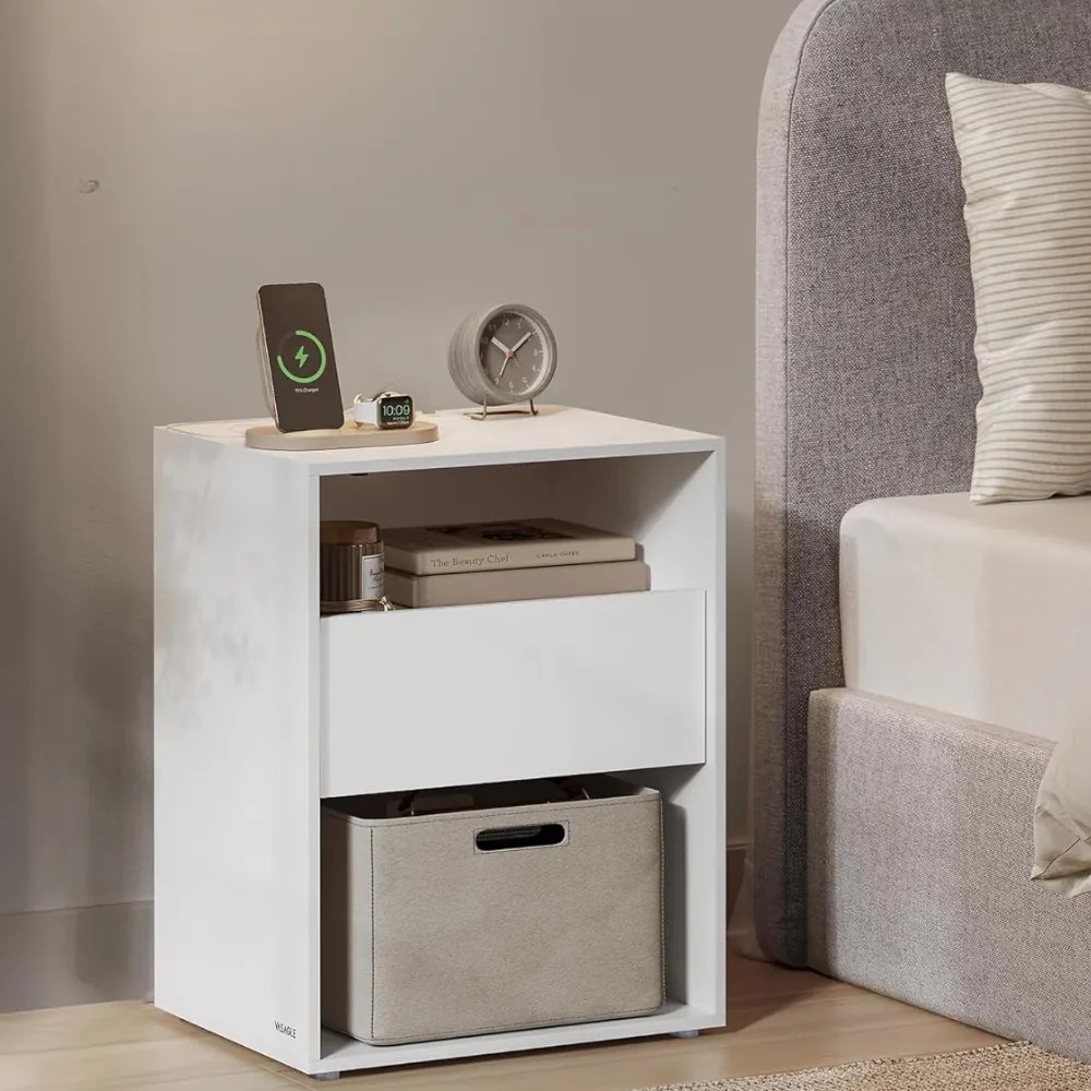 Nočný stolík s funkciou nabíjania LUCIANO, 35x45x58,3cm, biela Vasagle