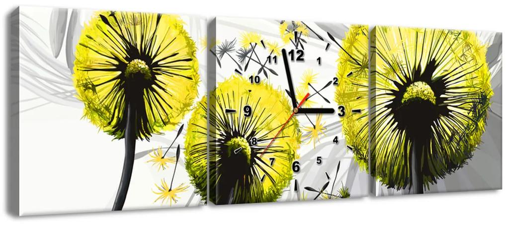 Gario Obraz s hodinami Krásne žlté púpavy - 3 dielny Rozmery: 90 x 70 cm
