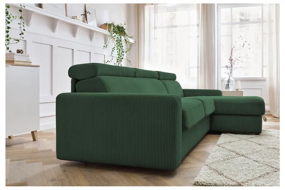 Tmavozelená menčestrová rozkladacia rohová pohovka (variabilná) Monaco – Bobochic Paris