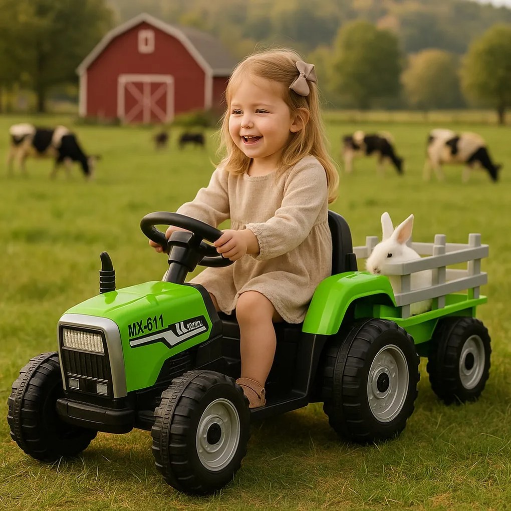Elektrické autíčko Traktor s prívesom NV-X611 zelené