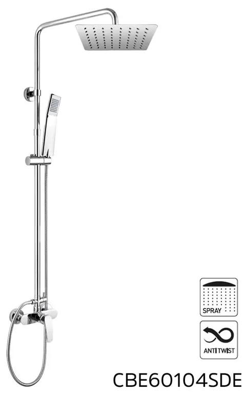 Mereo, Nástenná sprchová batéria Mada so sprchovou tyčou, hadicou, ručnou a tanierovou hranatou sprchou, MER-CBE60104SDM