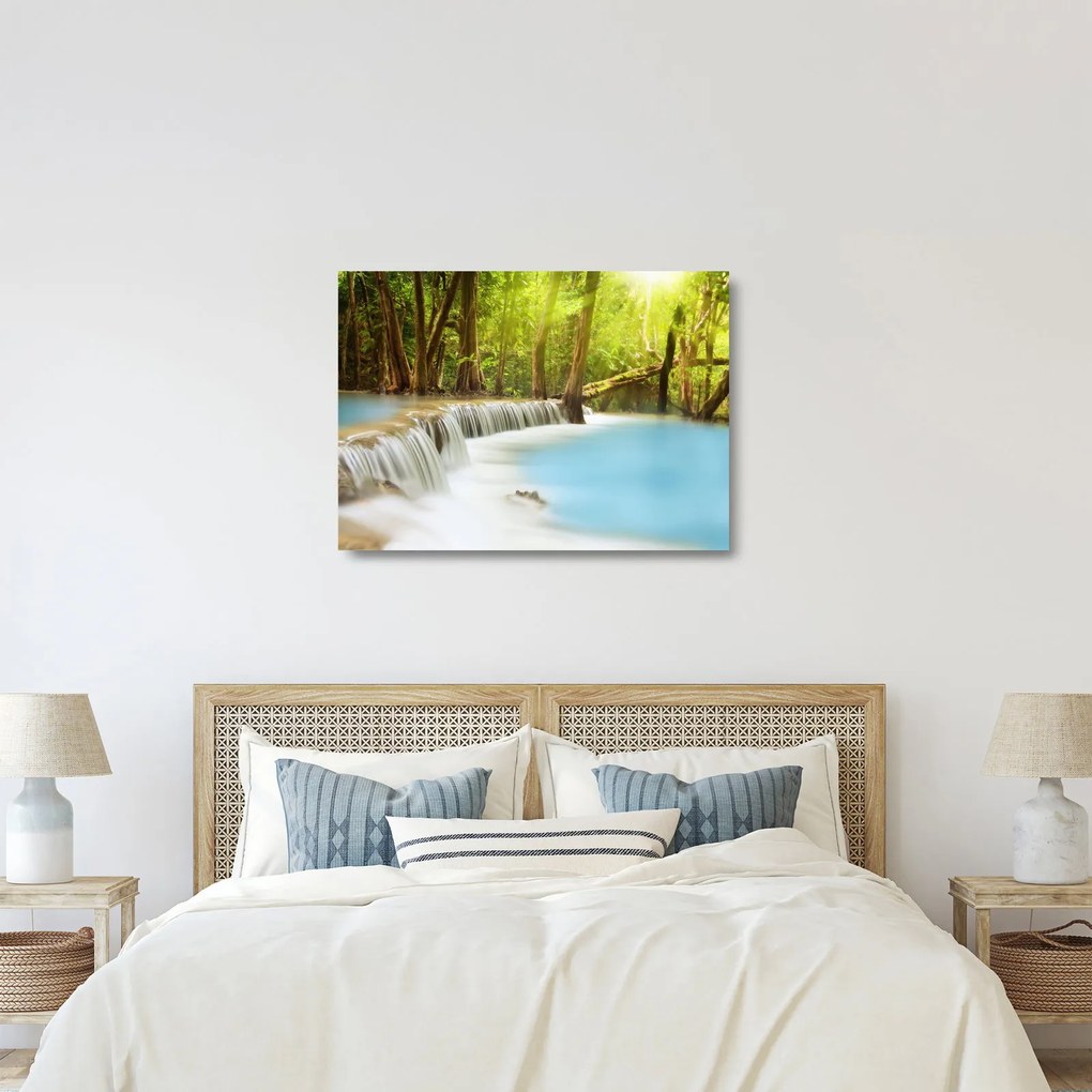 Sklenený obraz Huay Mae Kamin vodopádu v lese (70x50 cm)