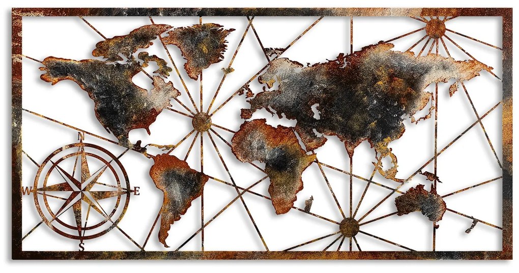 Nástěnná kovová dekorace World Map Large 3 vícebarevná