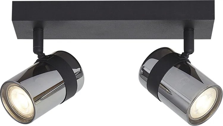 Stropný reflektor čierny s dymovým sklom 2-svetlá otočný a naklápací - Gianni