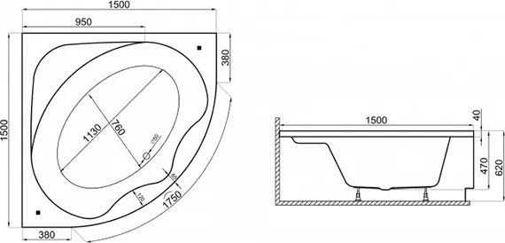 Polimat Akrylátová symetrická vaňa Standard 150x150 S