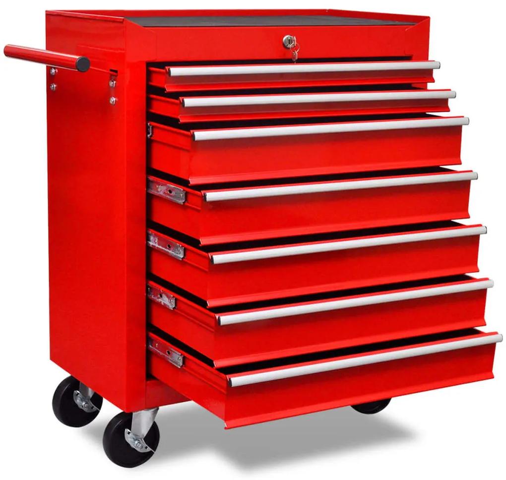 vidaXL Červený dielenský vozík na náradie so 7 zásuvkami